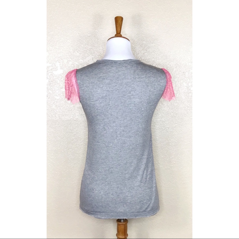 RED Valentino Pink Lace Heather Gray Tee Size Small - Picture 5 of 12